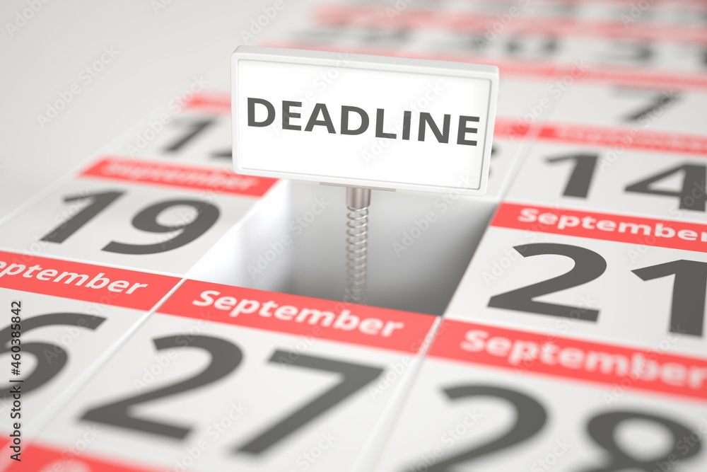 Obraz premium DEADLINE plate on September 20 in a calendar, 3d rendering