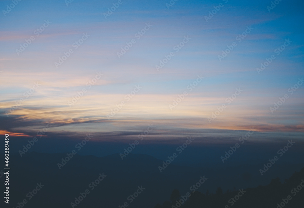 beautiful sunset and Sky, dawn light and shiluette mountain view background.