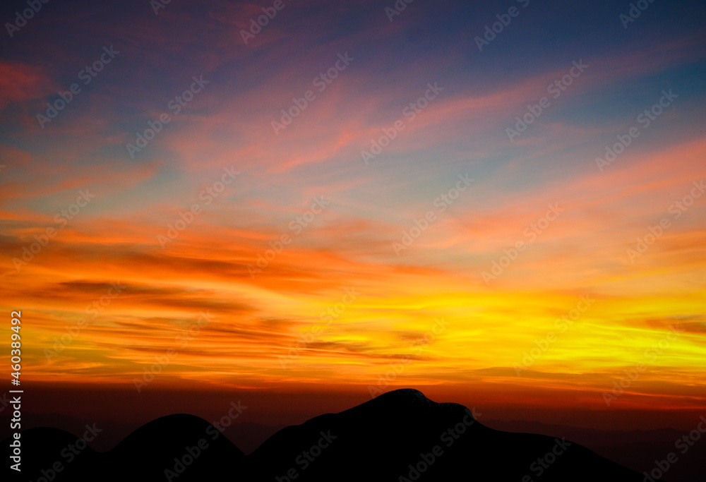 beautiful sunset and Sky, dawn light and shiluette mountain view background.