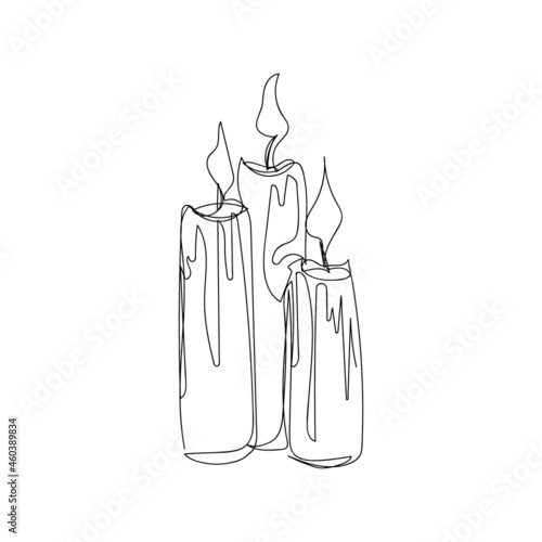 Burning, molten candles one line art. Continuous line drawing of halloween theme, romance, gothic.