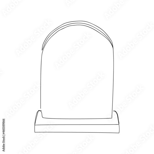 Gravestone one line art. Continuous line drawing of grave, cemetery, death, memorial day, halloween. Hand drawn vector illustration.