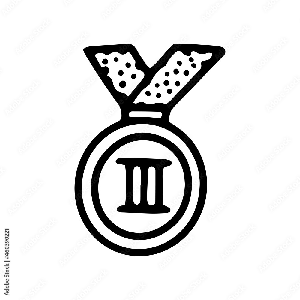 third place medal line vector doodle simple icon