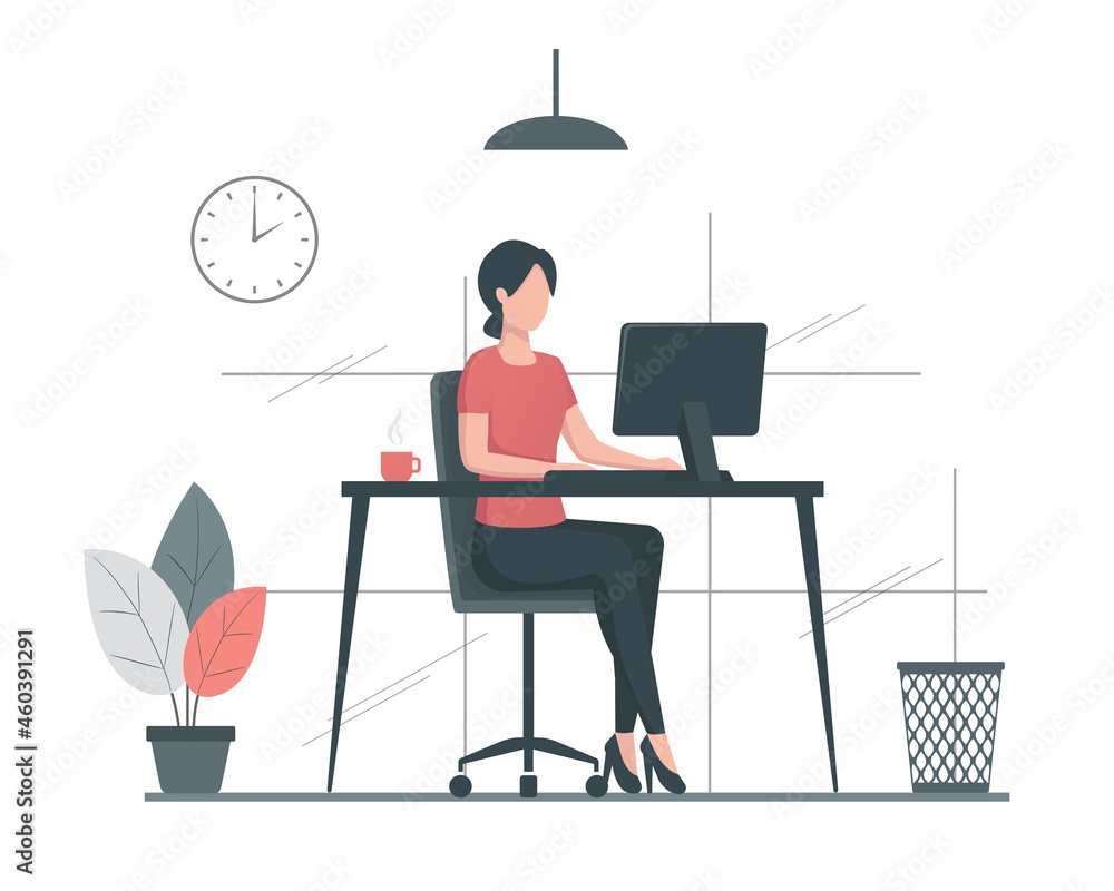 Office work concept. Colored flat vector illustration. Isolated on ...
