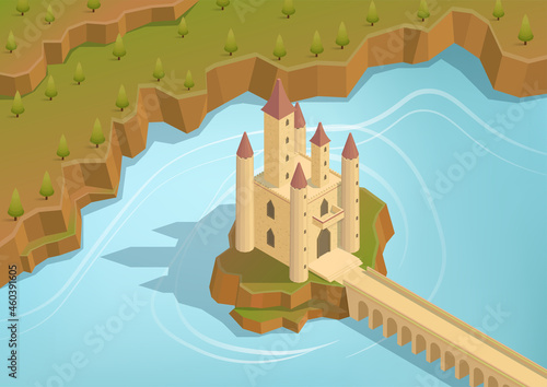 Isometric castle on an island