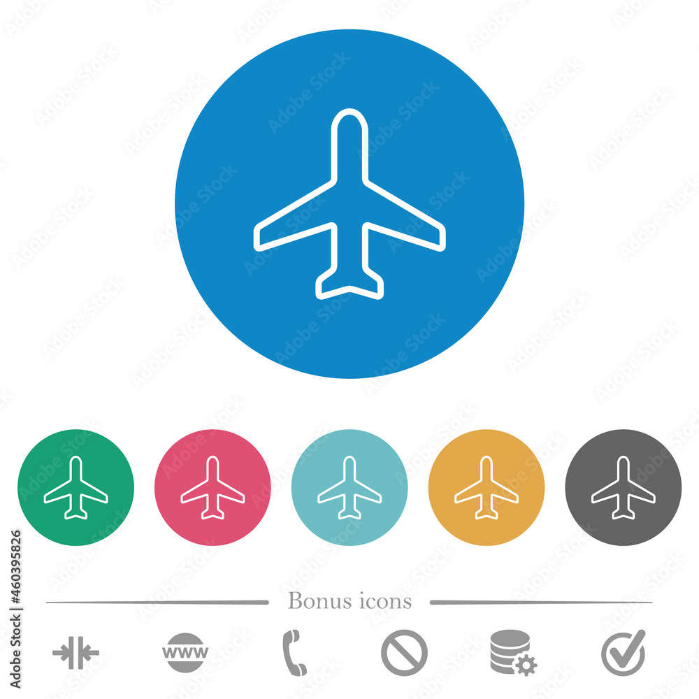 Airplane top view outline flat round icons
