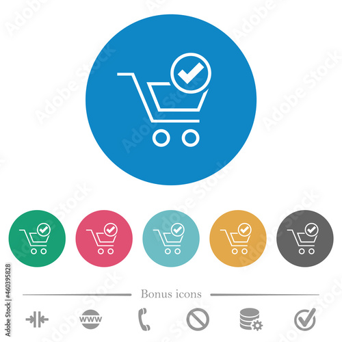 Cart checkout outline flat round icons
