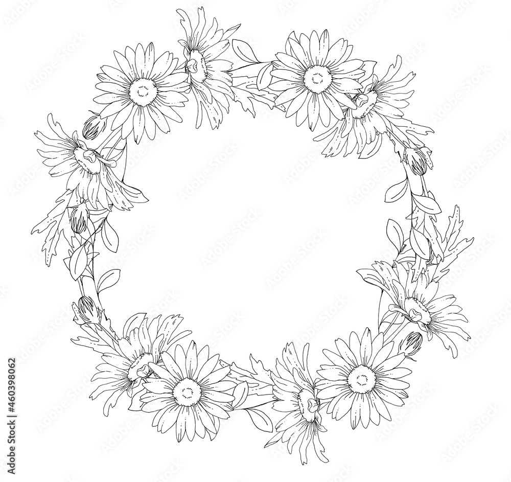 Fototapeta premium お花のリース 線画イラスト