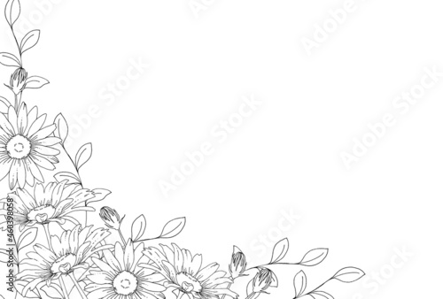 ボタニカルなお花の線画イラスト はがきサイズ