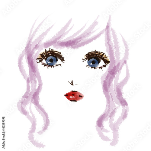 Stylish female wavy hair with watercolor touch