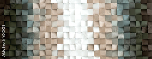 Brown and white wood block wall cubic texture background . Modern contempolary woodwork wallpaper artwork design .
