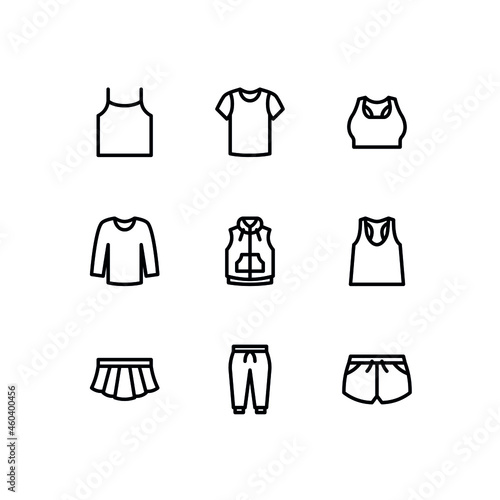 Clothes, Fashion Icons. Contains such icons as tank top, crop top, shorts, jacket and skirts.