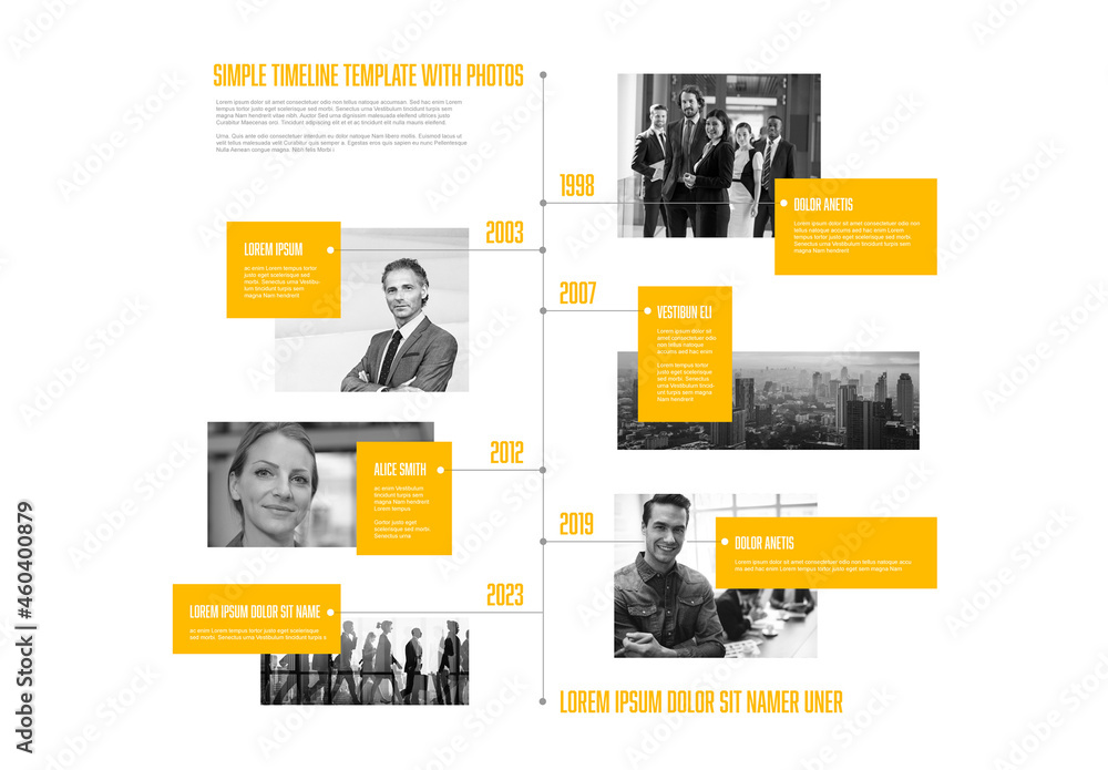 Simple Minimalistic Vertical Photo Timeline Template With Yellow Accent Simple Minimalistic Vertical Photo Timeline Template With Yellow Accent
