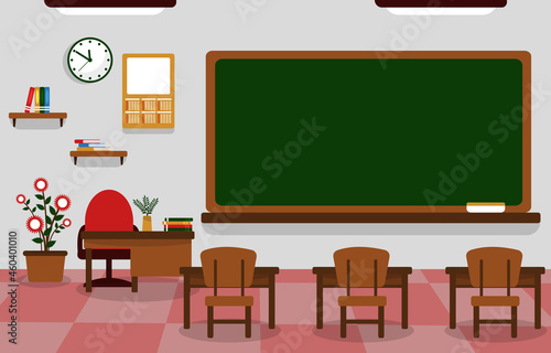 Class School Nobody Classroom Blackboard Table Chair Education Illustration © jongjawi