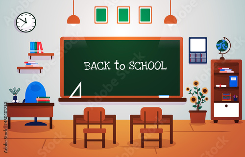Back to School Class Classroom Blackboard Table Chair Education Illustration