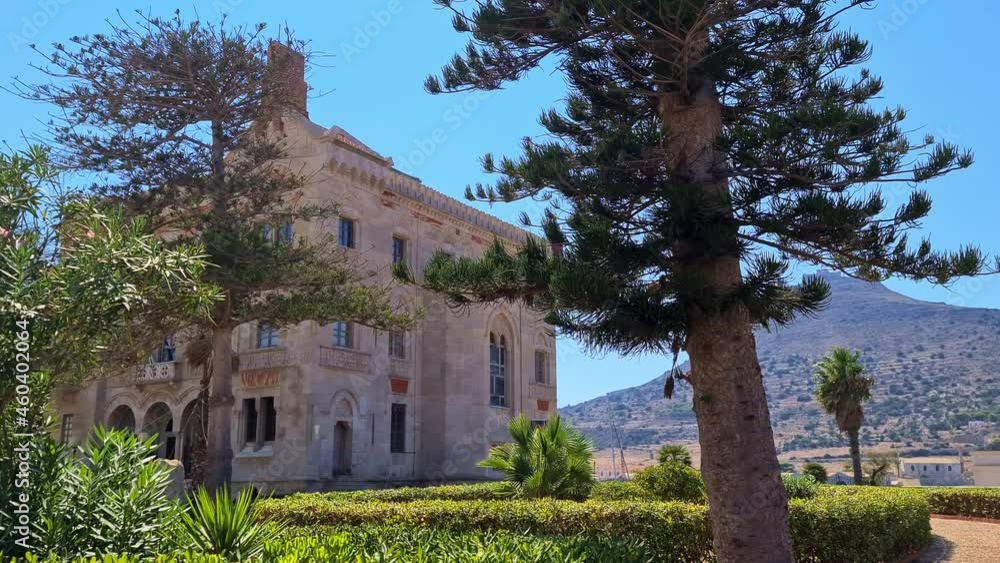 Exterior of neo-gothic Florio Palace or or Villa or Palazzo Florio at Favignana in Sicily. Italy Exterior of neo-gothic Florio Palace or or Villa or Palazzo Florio at Favignana in Sicily. Italy