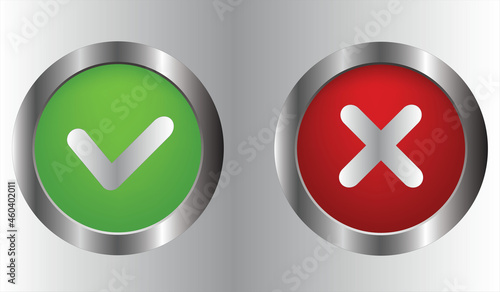 Check mark vector button in modern neumorphic design. Checkmark icon 3d three-dimensional. yes no buttons. vote and choise illustration. isolated button set grey background