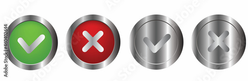 Check mark vector button in modern neumorphic design. Checkmark icon 3d three-dimensional. yes no buttons. vote and choise illustration. isolated button set white background
