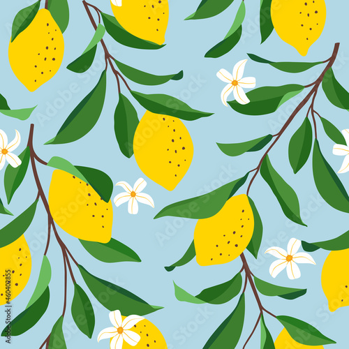 Lemon seamless pattern. Trendy summer background. Vector bright print for fabric or wallpaper.