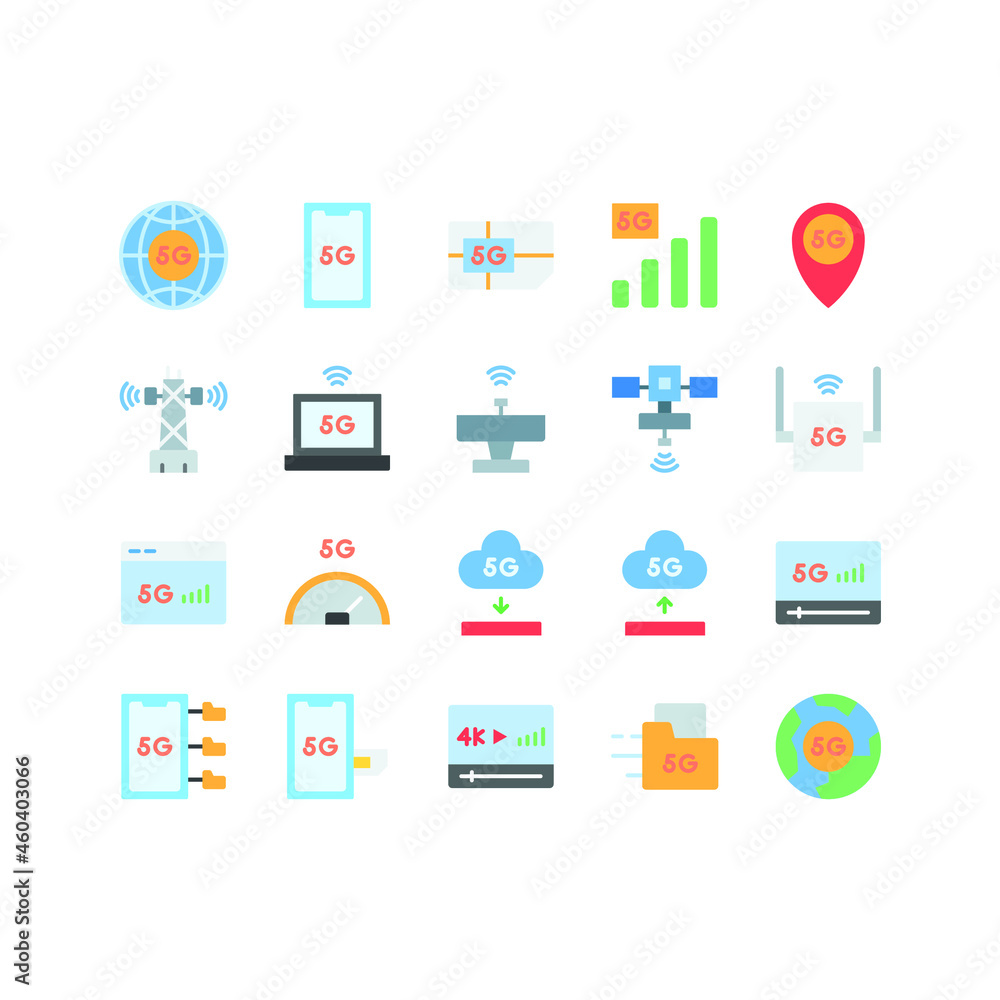 5G Technology icon set with flat style simple, for your business 5G Technology icon set with flat style simple, for your business