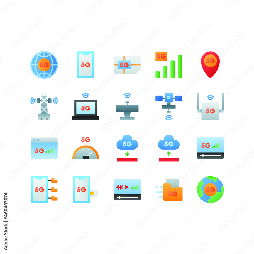 5G Technology icon set with flat gradient style simple, for your business 5G Technology icon set with flat gradient style simple, for your business