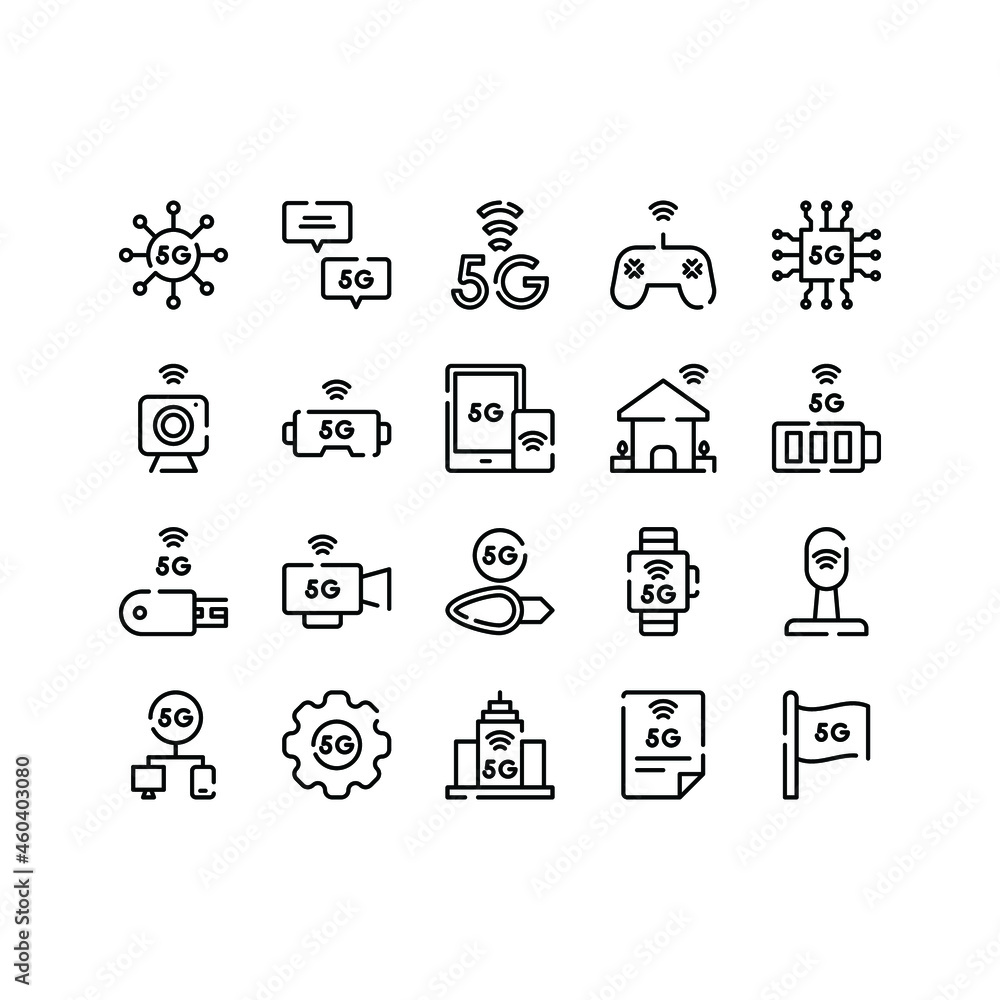 5G Technology icon set with outline style simple, for your business