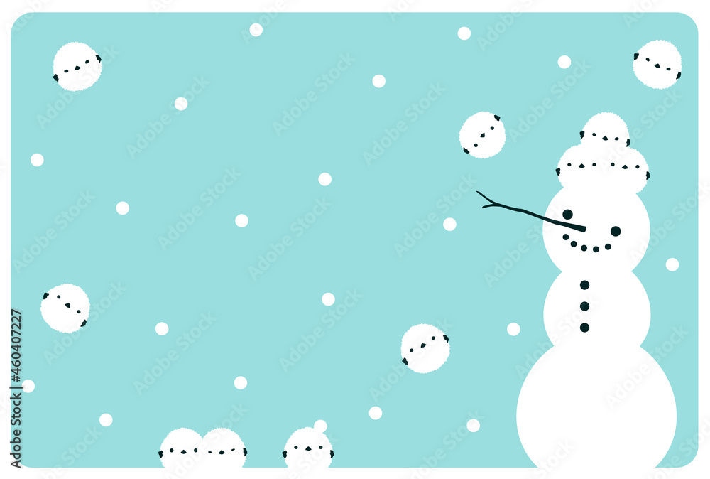 グリーティングカード シマエナガと雪だるま グリーティングカード シマエナガと雪だるま