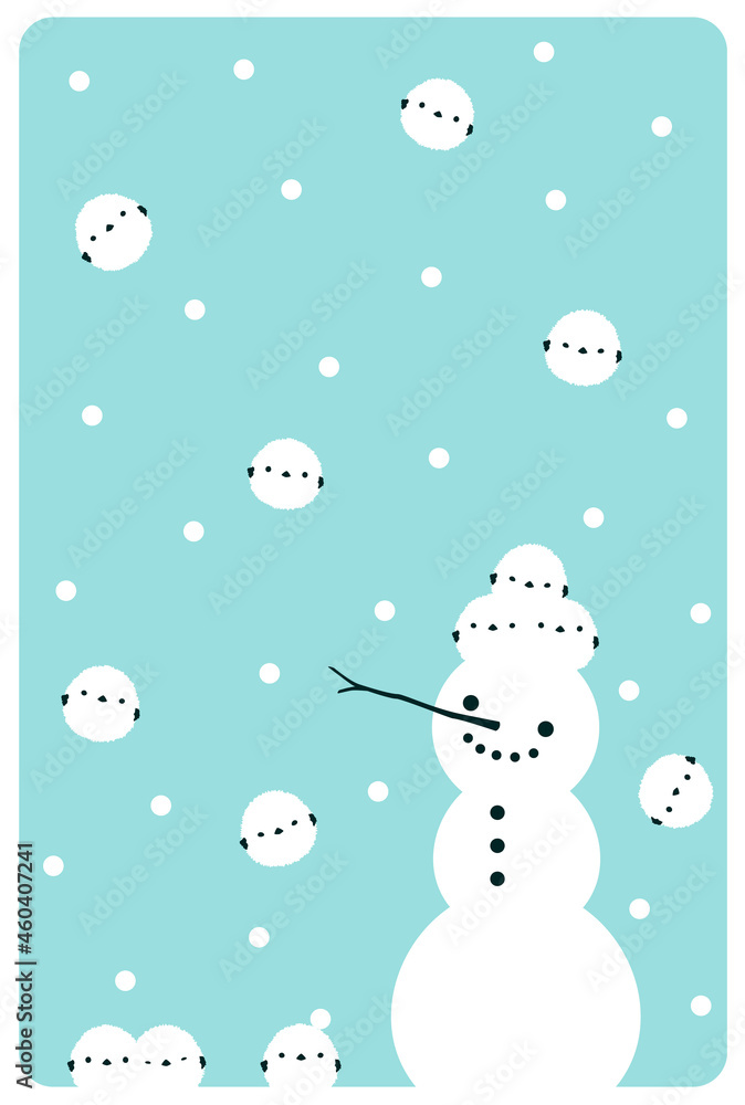 グリーティングカード シマエナガと雪だるま グリーティングカード シマエナガと雪だるま