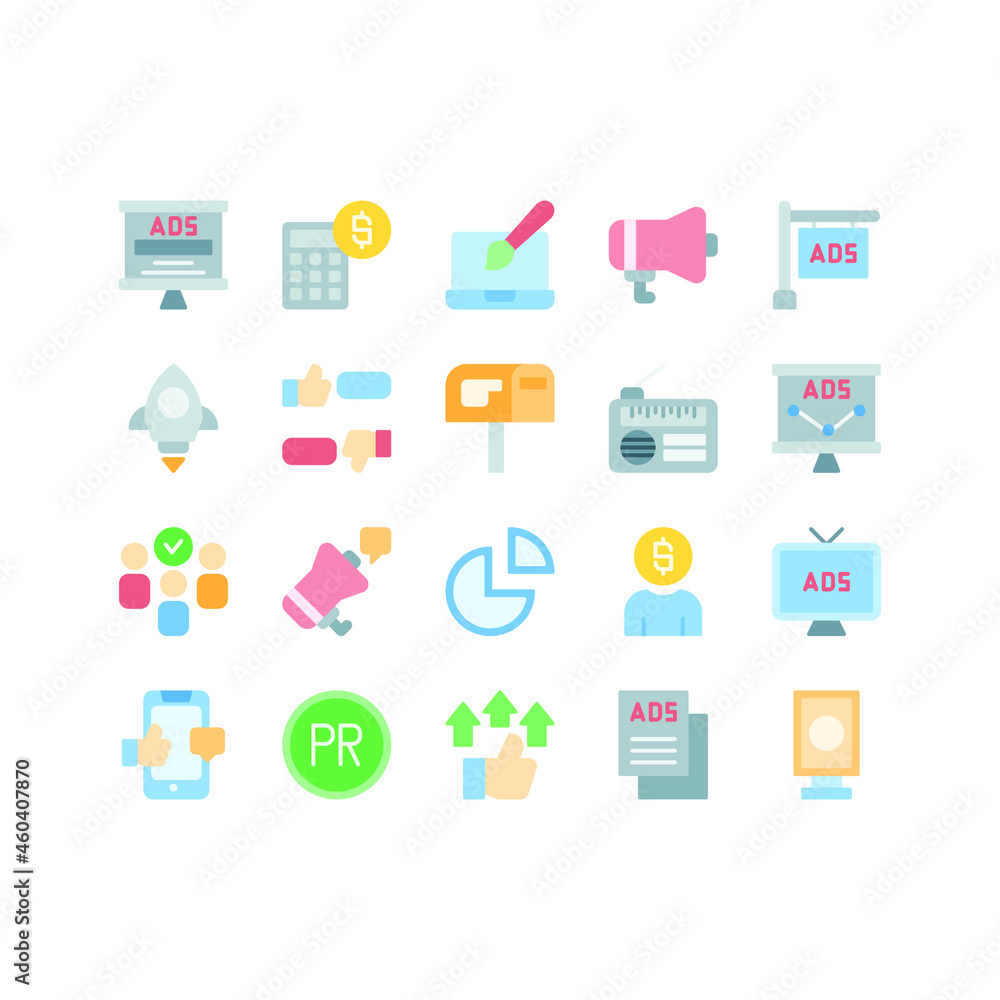 Advertising flat icons for web and mobile applications