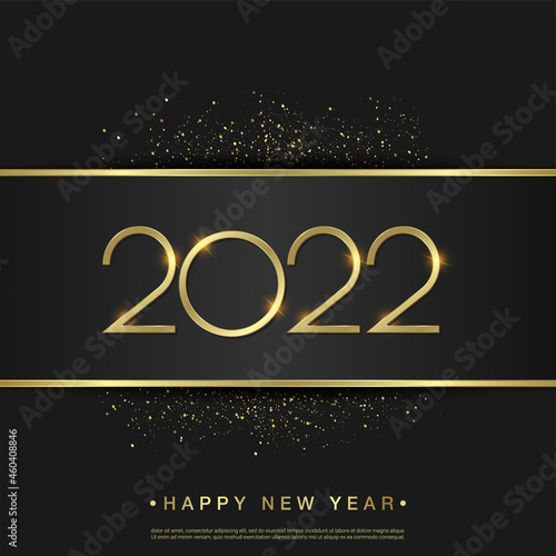 Gold happy new 2022 year on black background