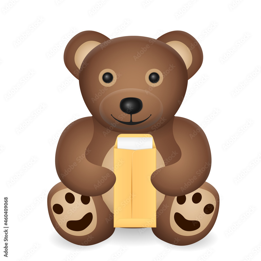 Naklejka premium Teddy bear with envelope