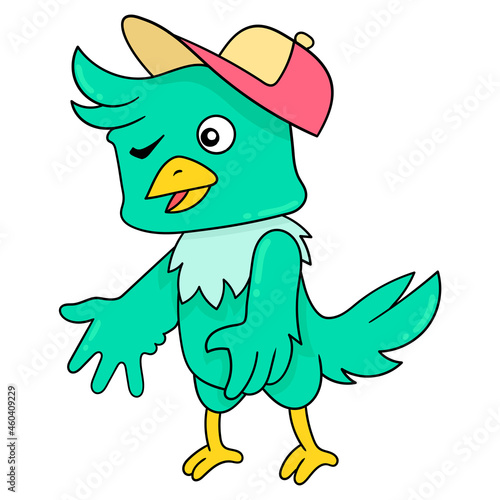 little bird in style wearing a hat, doodle icon image kawaii