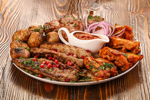 Bbq mix plate with beef, pork, lamb