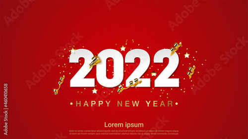 Happy new year 2022 numbers on green fir branches background