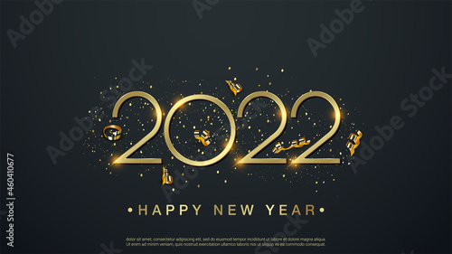 Gold happy new 2022 year on black background