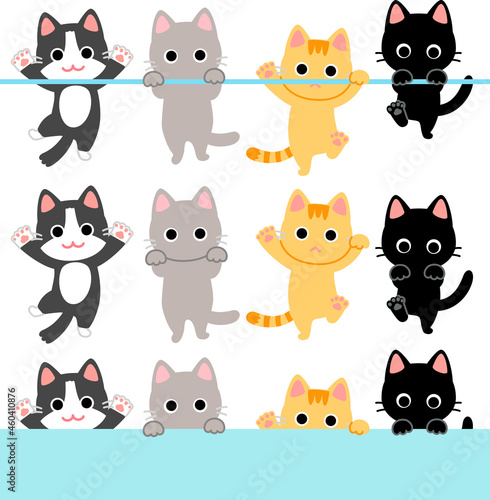 壁から覗く猫のイラストセット