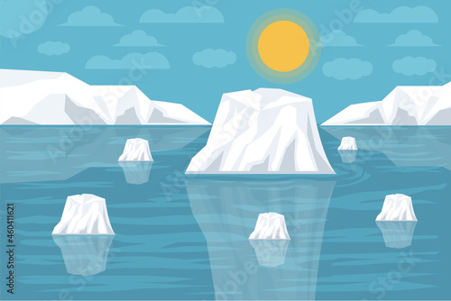 vector illustration global warming the iceberg broke off, melted glacier