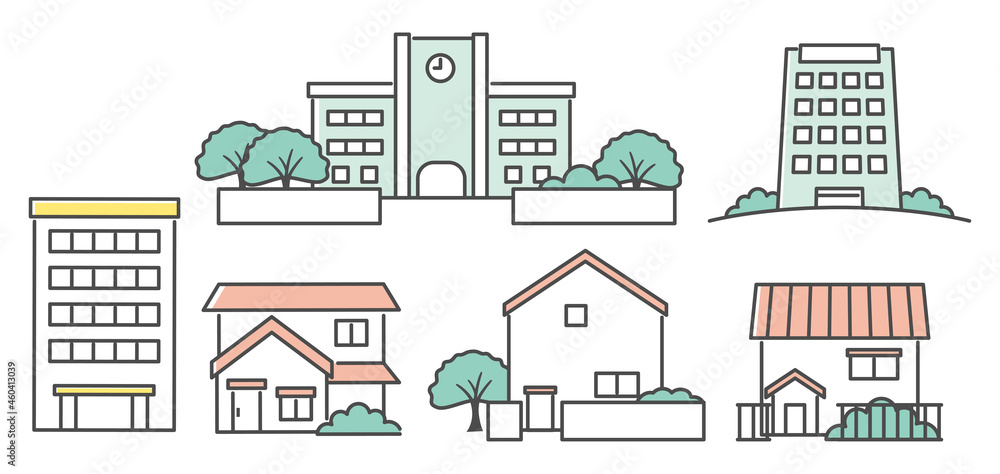 illustration set of houses and buildings