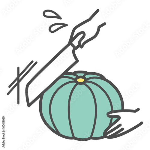 illustration of trying to cut the hard squash