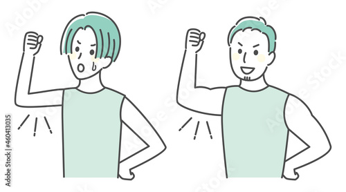 illustration of two man showing their arm muscles