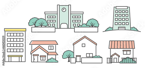 illustration set of houses and buildings