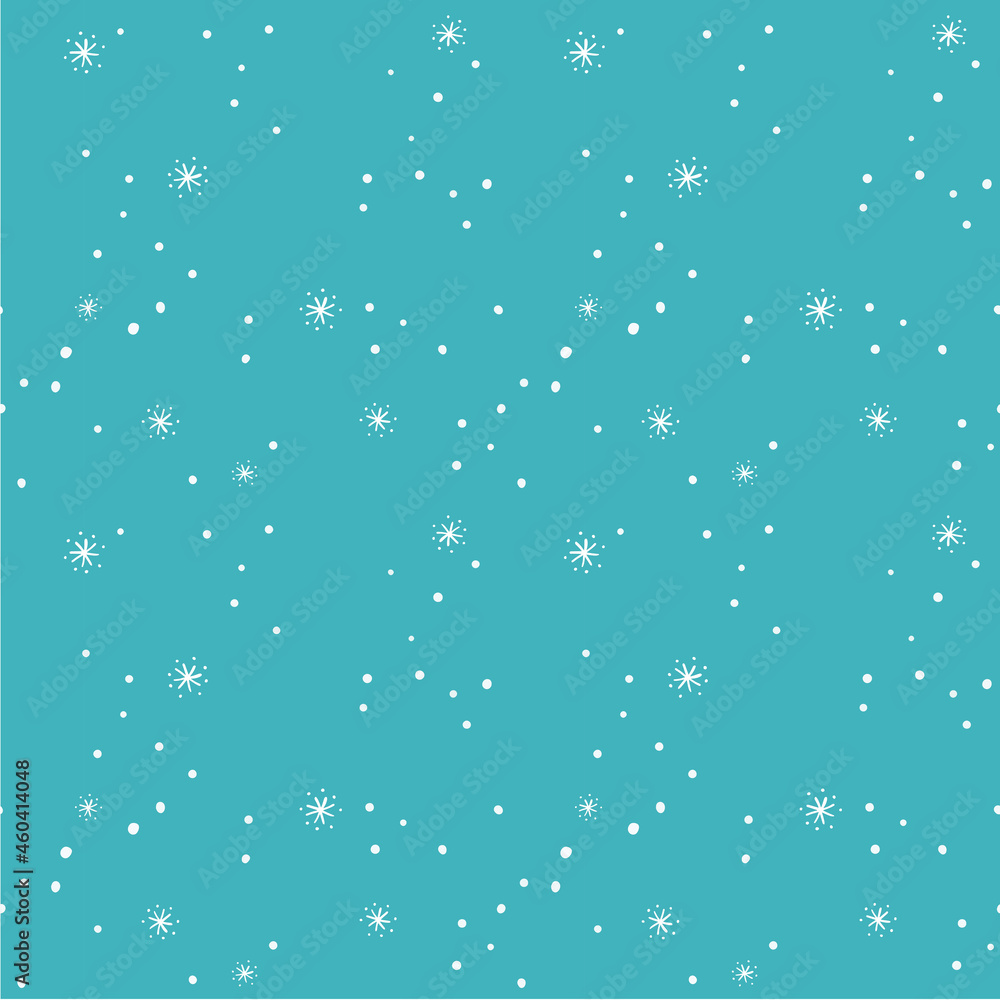 Vector seamless turquoise pattern with white snowflakes. Winter background