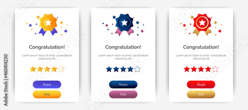 Set of Modern congratulations pop up banner with flat design on white background. Professional web design, full set of elements. User-friendly design materials.