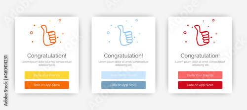Set of Modern congratulations pop up banner with flat design on white background. Professional web design, full set of elements. User-friendly design materials.