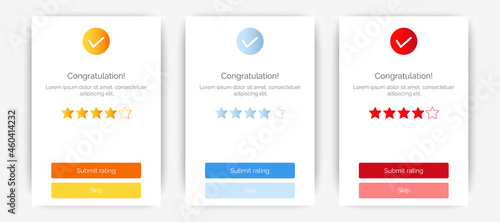 Set of Modern congratulations pop up banner with flat design on white background. Professional web design, full set of elements. User-friendly design materials.