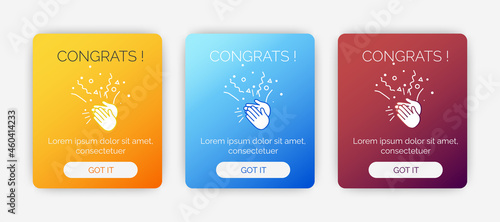 Set of Modern congratulations pop up banner with flat design on white background. Professional web design, full set of elements. User-friendly design materials.