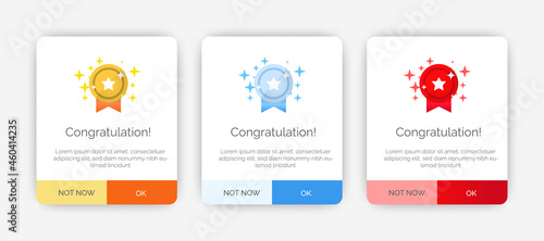 Set of Modern congratulations pop up banner with flat design on white background. Professional web design, full set of elements. User-friendly design materials.