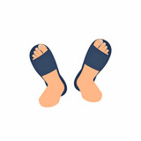 Rubber slippers. Slippers on the feet, vector illustration