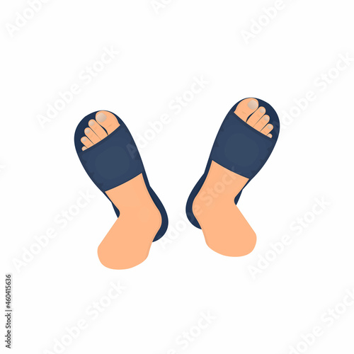 Rubber slippers. Slippers on the feet, vector illustration