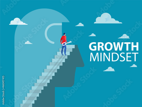 Businessman unlock thinking on top head human for improved behaves think for growth mindset concept vector