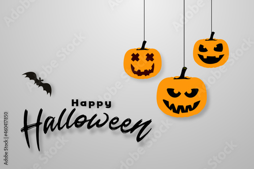 Happy Halloween simple background with pumpkins and bat with special text effect